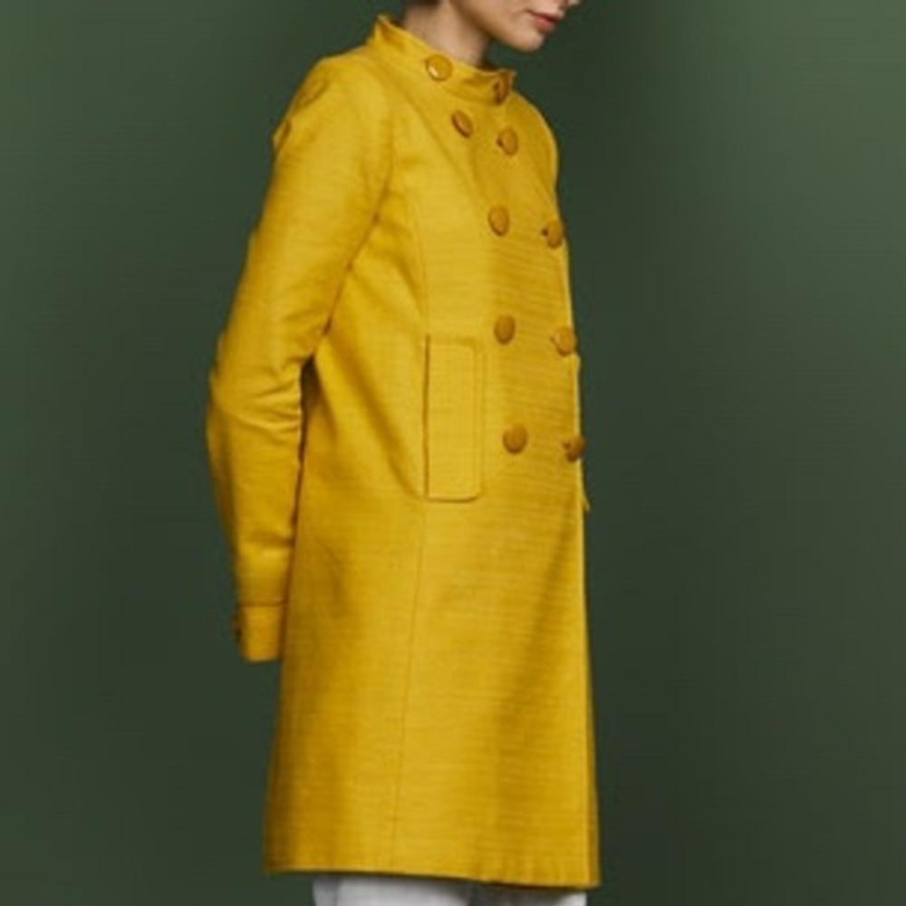 J.Crew Cherbourg Women's 2 Yellow Cotton Linen Double Breasted Coat Stand Collar